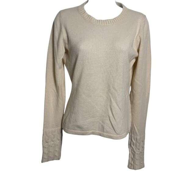 Burberry womens 100% cashmere sweater cable knit cuffs cream size small - Picture 1 of 8